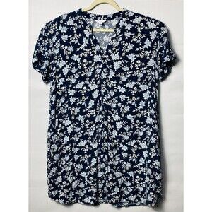 Time and Tru Women's dress Short Sleeve Sz L  (12-14) Blue Floral With 2pockets